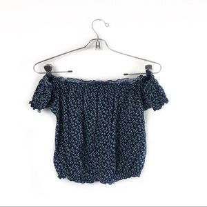 Brandy Melville Off the Shoulder Navy Blue Floral